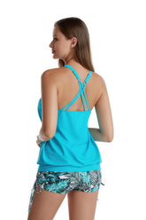 Maillot de bain tankini deux pièces taille haute avec short et bas